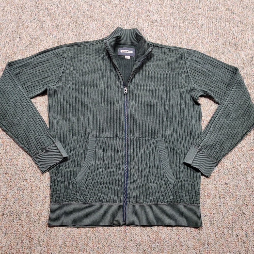 32 Bar Blues Full Zip Sweater Mens Large Green Ribbed Cotton Cardigan